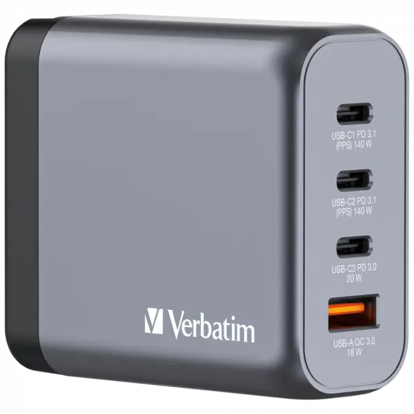 Verbatim 32203 - V GNC-140 GaN Charger 140W 3-USB-C / 1-USB-A  Çıkışa Sahiptir