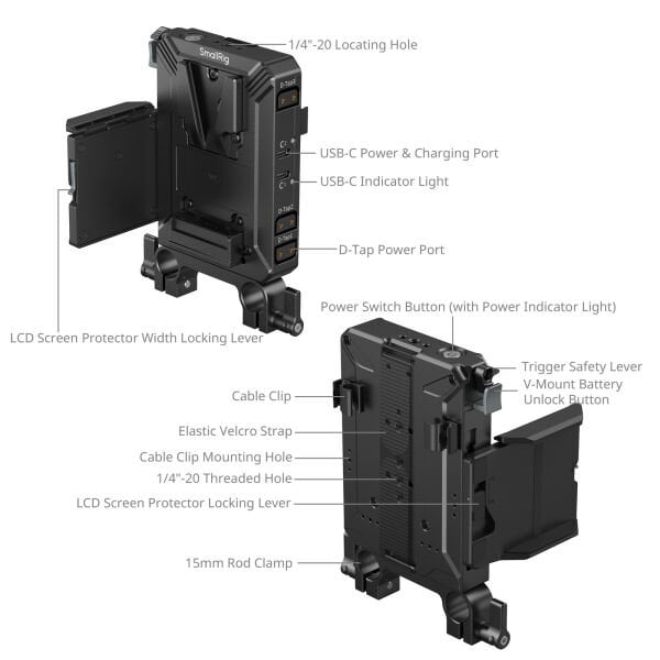 SmallRig 5226 V-Mount Pil Montaj Plakası Kiti 15 mm LWS Rob Borulu