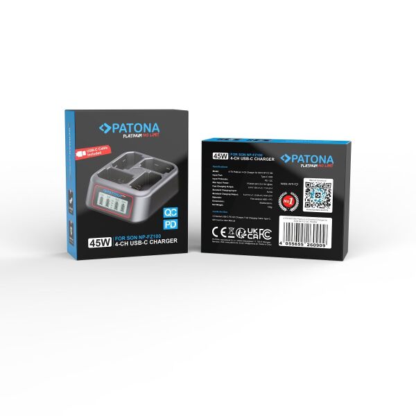 Patona 4179 Platinum USB-C PD QC 4-Port Fast Charger Sony NP-FZ100