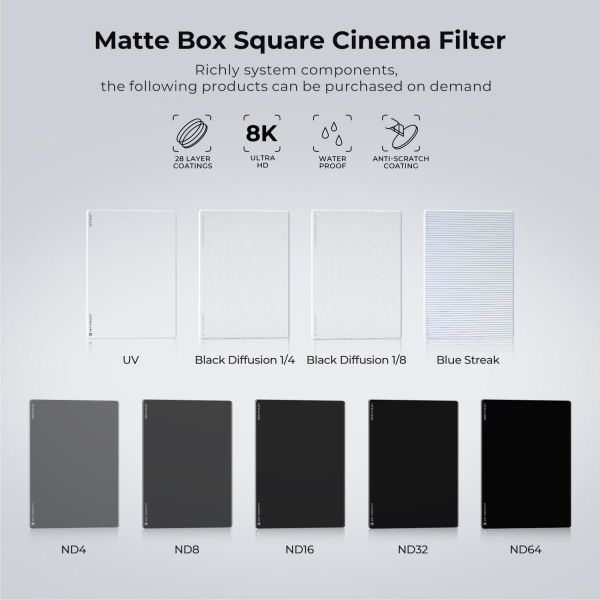K&F NANO-X ND16 (4 Stop)  4x5.65 Filtre Tilta SmallRig ve Diğer Matbox ile Uyumlu  HD Optik Cam