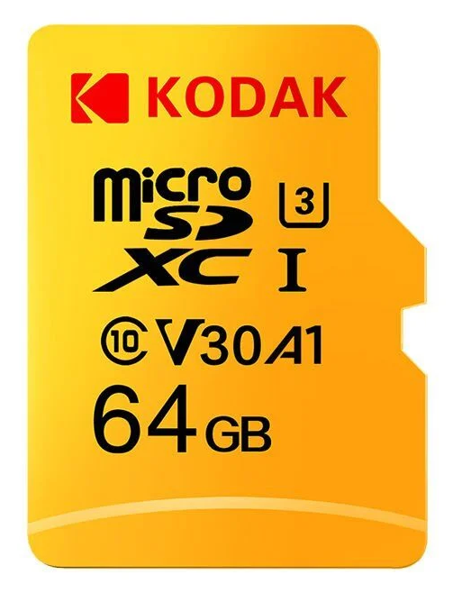 Kodak 64GB UHS-I U3/V30/A1 Micro SD Kart + Adaptör (Sarı)