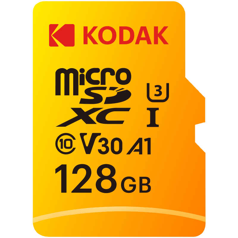 Kodak 128GB UHS-I U3/V30/A1 Micro SD Kart + Adaptör (Sarı)