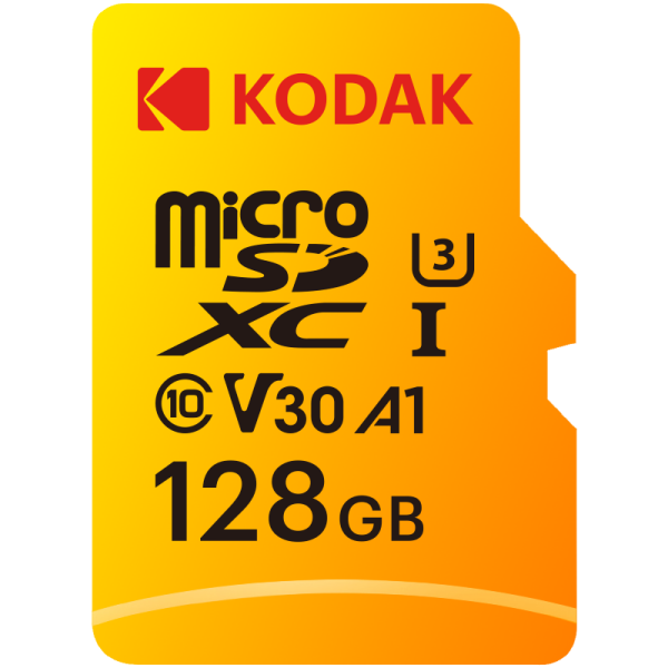 Kodak 128GB UHS-I U3/V30/A1 Micro SD Kart + Adaptör (Sarı)