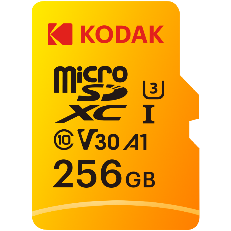 Kodak 256GB UHS-I U3/V30/A1 Micro SD Kart + Adaptör (Sarı)