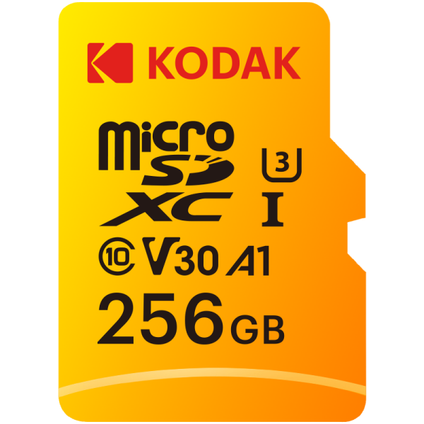 Kodak 256GB UHS-I U3/V30/A1 Micro SD Kart + Adaptör (Sarı)