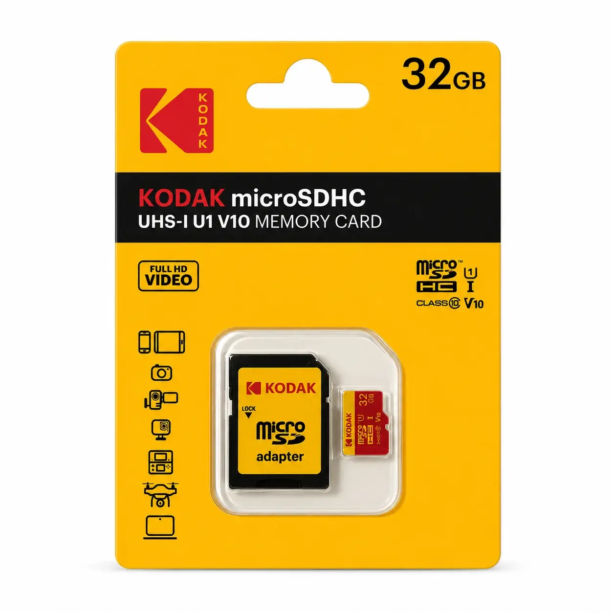 Kodak 32GB UHS-I C10 U1 V10 Micro SD Kart + Adaptör (Kırmızı)