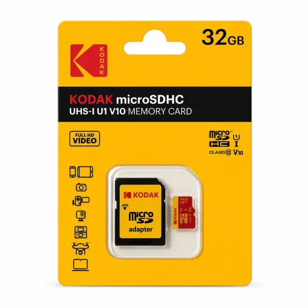 Kodak 32GB UHS-I C10 U1 V10 Micro SD Kart + Adaptör (Kırmızı)