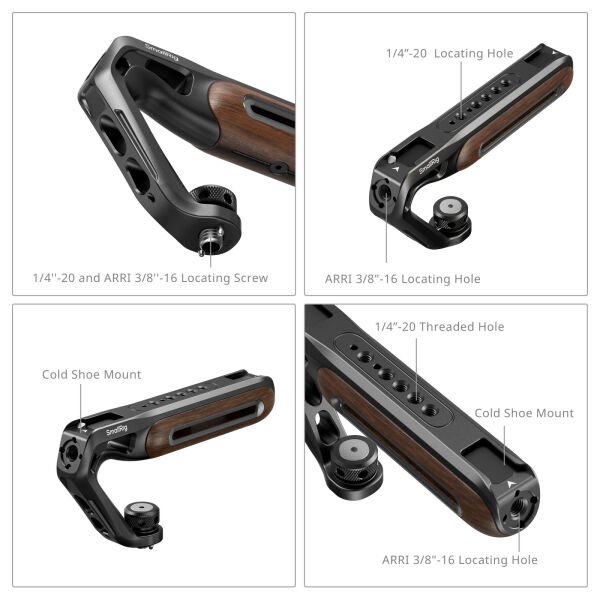 SmallRig 5252 Ahşap Üst Sap, 1/4''-20 ve ARRI 3/8''-16 Konumlandırma Vidası  ile Birlikte