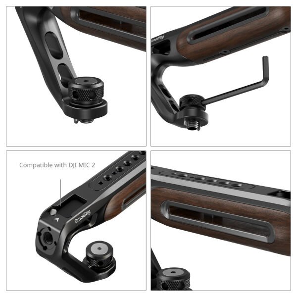 SmallRig 5252 Ahşap Üst Sap, 1/4''-20 ve ARRI 3/8''-16 Konumlandırma Vidası  ile Birlikte