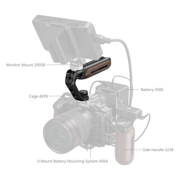 SmallRig 5252 Ahşap Üst Sap, 1/4''-20 ve ARRI 3/8''-16 Konumlandırma Vidası  ile Birlikte