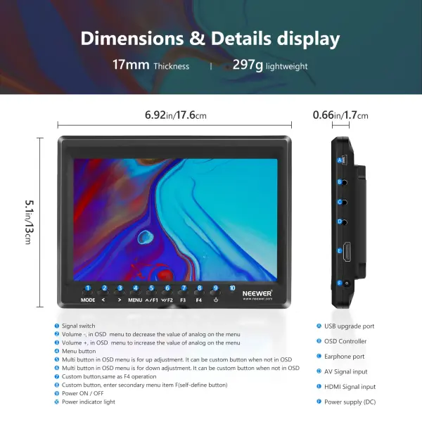 Neewer F100 7'' HD IPS 4K HDMI Kamera Saha Monitörü
