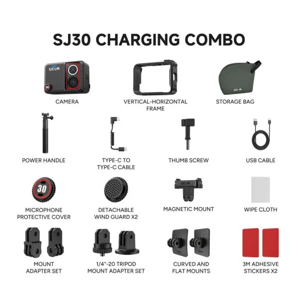 Sjcam SJ30 Aksiyon Kamerası 8K / 20 Şarj 6 Eksenli Combo Paket