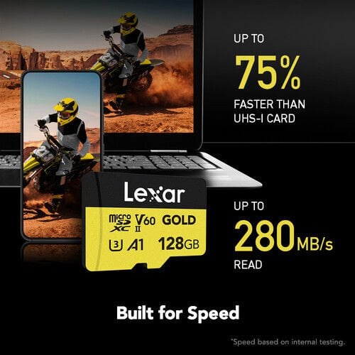 Lexar 128GB 280 MB/s UHS-II / V60 / U3 MicroSD Hafıza Kartı (Gold Serisi)