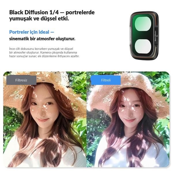 K&F Concept Dji Osmo Pocket 4P İçin Black Mist 1/4 Filtre (Metal)