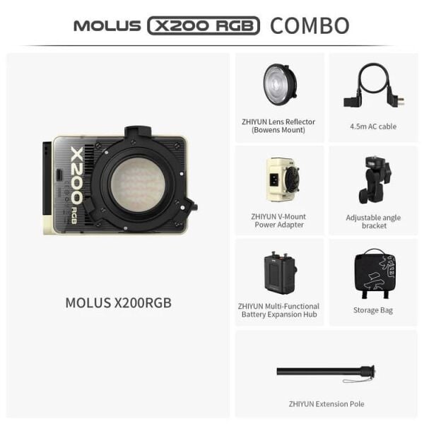Zhiyun Molus X200 RGB Combo Paket 200W COB Taşınabilir LED Video Işığı- Bej