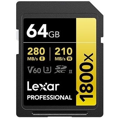 Lexar 64GB 1800x 280MB/s Profesyonel UHS-II SDXC  V60 Hafıza Kartı (Gold Serisi)