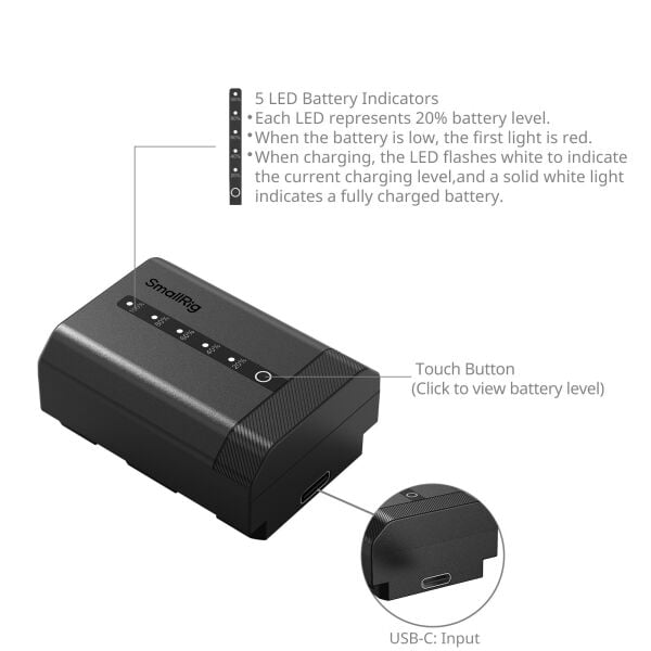 SmallRig 5297 Sony NP-FZ100  için Güç Göstergeli  USB-C Kamera Bataryası
