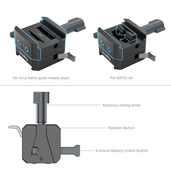 SmallRig 5690 V-Mount Batarya Montaj Plakası Kiti (Arca-Swiss Plaka / NATO Rayı için)