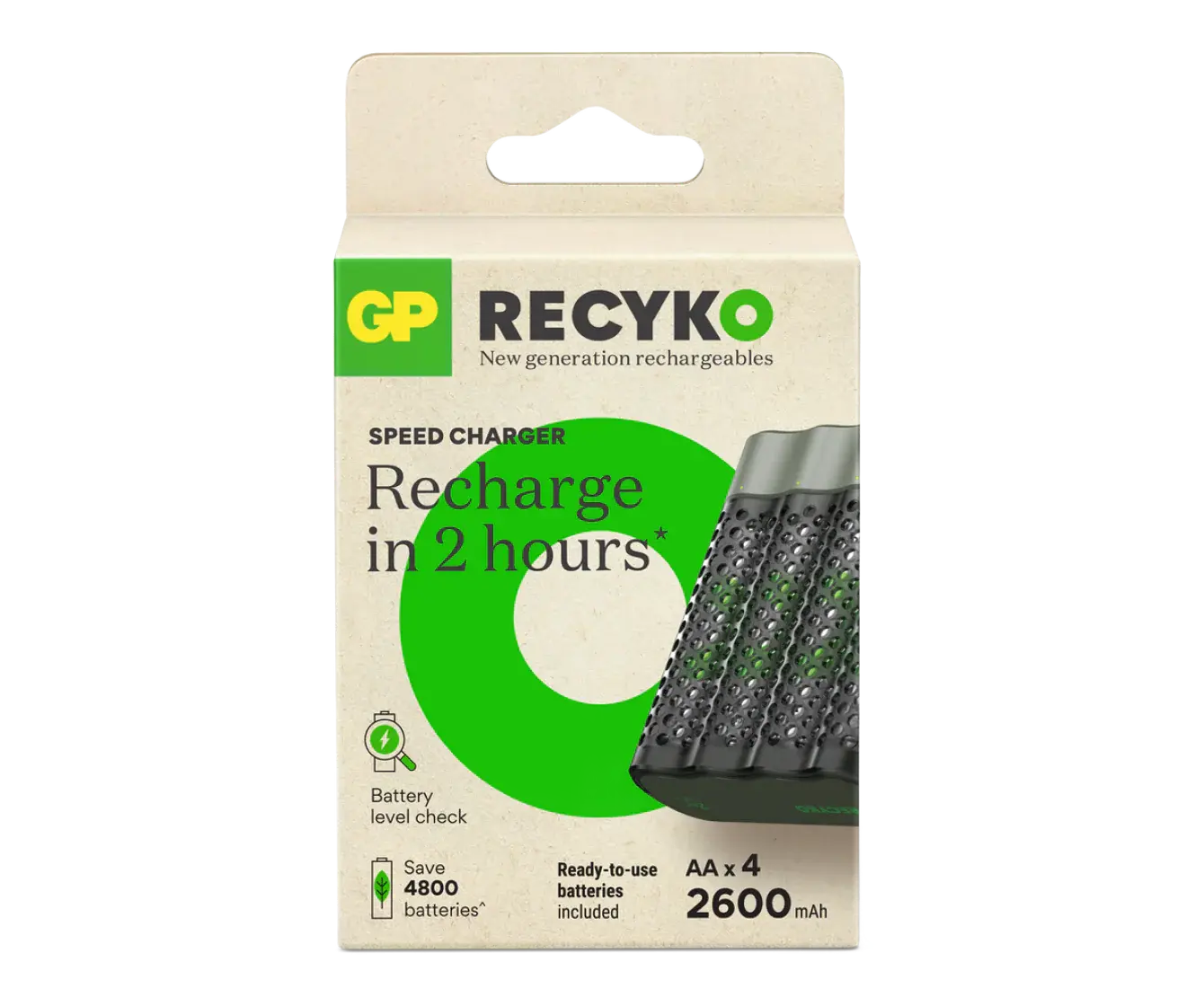 GP RECYKO B441 Pil Şarj Aleti + 2600 mAh 4'lü Şarjlı AA Kalem Pil