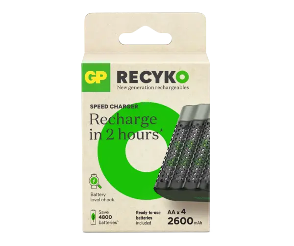 GP RECYKO B441 Pil Şarj Aleti + 2600 mAh 4'lü Şarjlı AA Kalem Pil