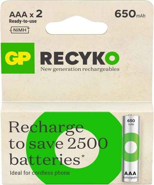 GP RECYKO 2'li 650mAh AAA Şarj Edilebilir Pil