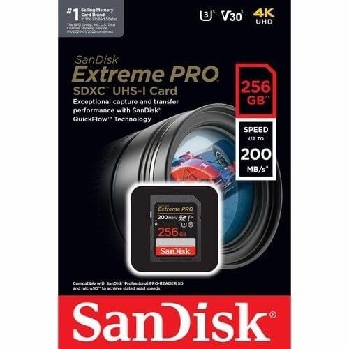 SanDisk 256GB V30 Extreme Pro SDHC/SDXC Hafıza Kartı 200MB/s