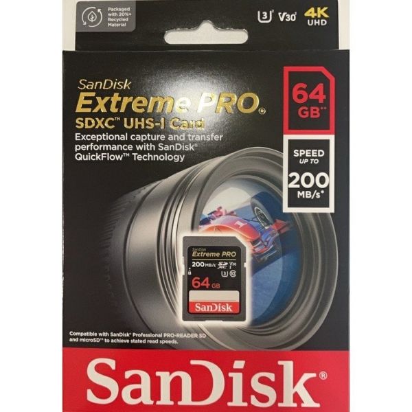 SanDisk 64GB V30 Extreme Pro SDHC/SDXC Hafıza Kartı 200MB/s